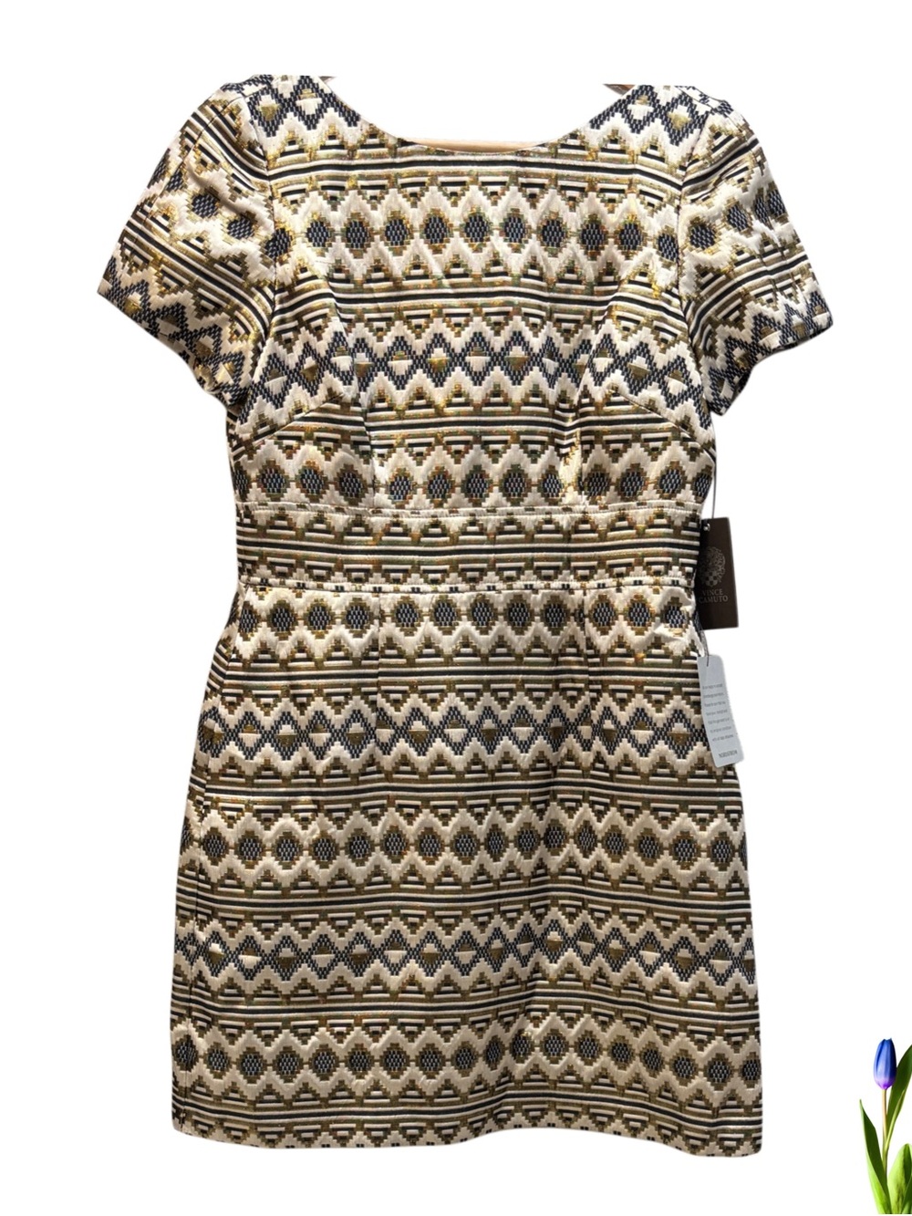 Vince Camuto Short Sleeve Mini Dress in Black, Tan, Gold